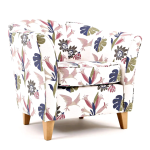 Sara nojatuoli kuviollisella kankaalla